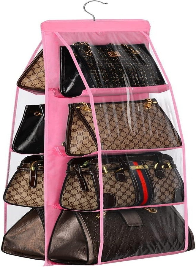 GBMI Handbag Organizer, Bag Organiser for Ladies Handbags, Purse, Clutch, clothes organiser for wardrobe, Purse Organiser With Hanger, Women, Non-Woven (8 Pocket- 110 X 35 X 35 Cm (Pack Of 2), Pink) - Image 2